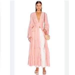 We Are Leone Dress Embroidered Maxi Cardigan Duster in Desert Pink